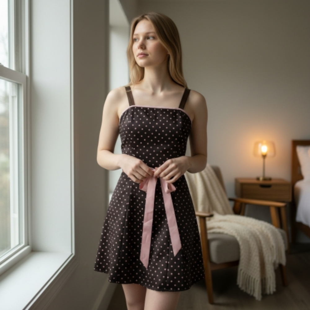 Vtg Gunne Sax Jessica McClintock Satin Polka-dot Midi Dress Barbiecore